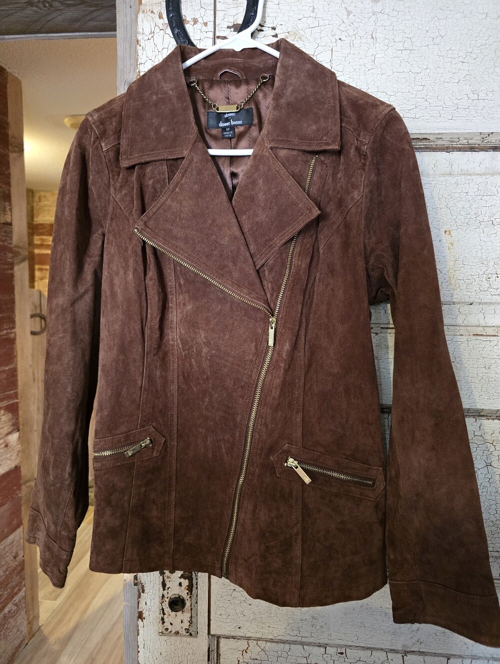 Vintage DENNIS BASSO Suede Genuine Leather Brown Zip Up Jacket Size Medium